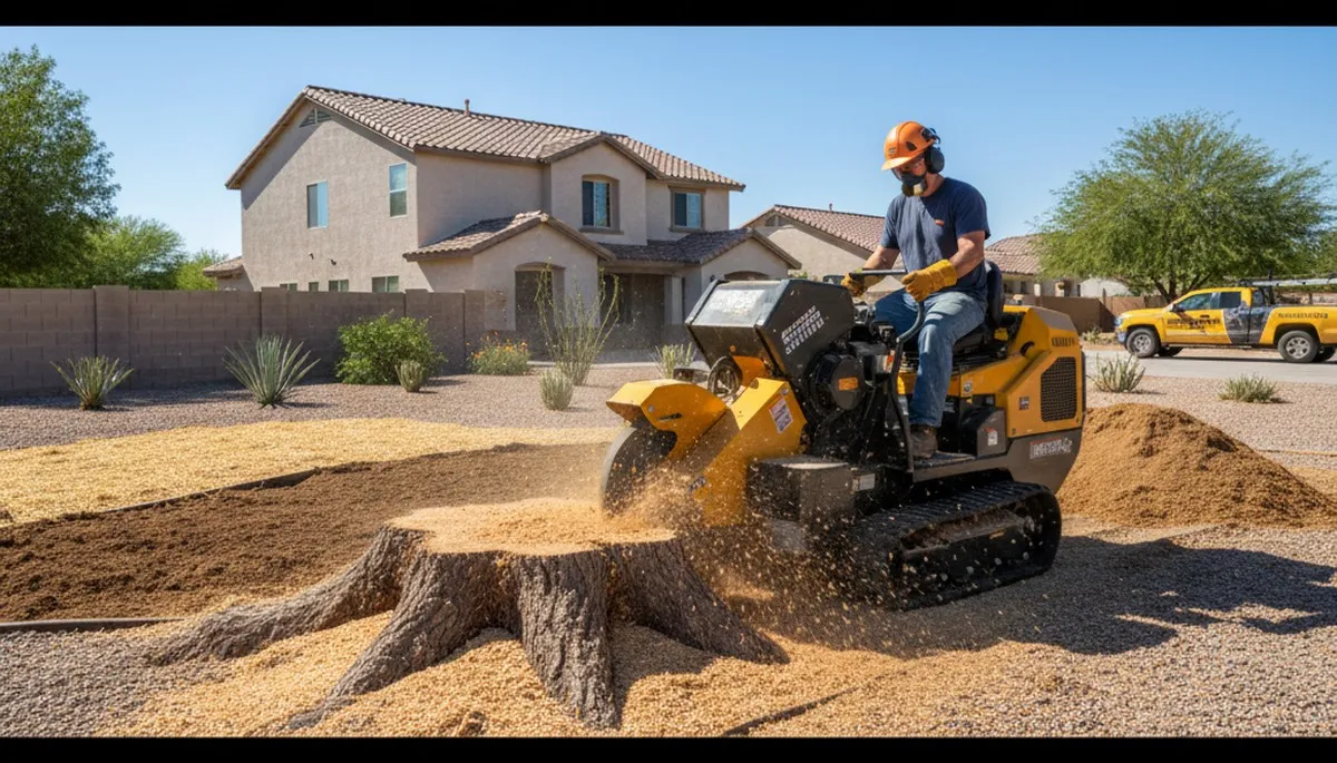 Professional stump grinding service removing tree stumps in Henderson, CO near Denver homes